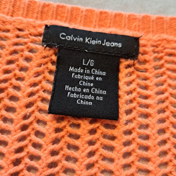 Calvin Klein Jeans Coral Orange Open Weave Sweater Size Large - Picture 6 of 6
